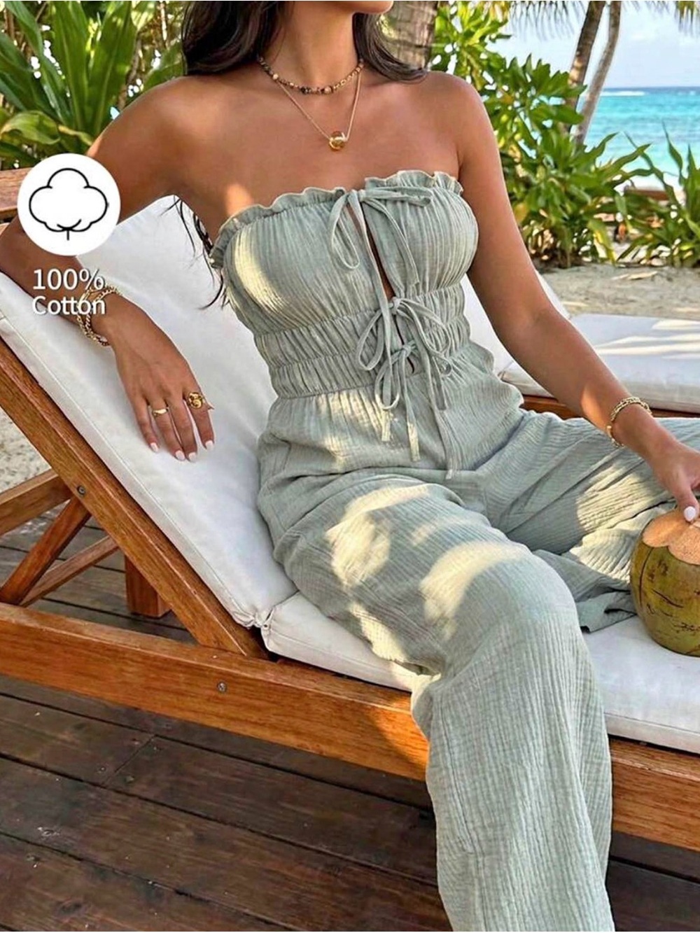 Sage green strapless jumpsuit size small 🌴🌞